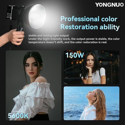 مجموعة إضاءة فيديو YONGNUO YN150S LED، ضوء نهاري 150 وات 5600 كلفن، حامل COB Bowens مع مصدر طاقة وحامل، ضوء إخراج مستمر محمول للتصوير الفوتوغرافي، 15000Lux CRI95+ أضواء استوديو in Kuwait