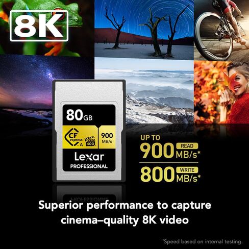 Lexar 80GB Professional CFexpress Type A Gold Series Memory Card, Up to 900MB/s Read, Cinema-Quality 8K Video, Rated VPG 400 (LCAGOLD080G-RNENG) in Saudi Arabia