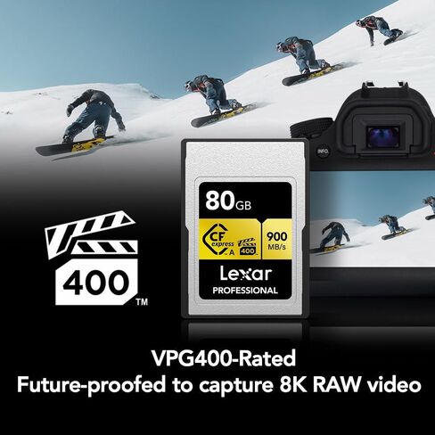 Lexar 80GB Professional CFexpress Type A Gold Series Memory Card, Up to 900MB/s Read, Cinema-Quality 8K Video, Rated VPG 400 (LCAGOLD080G-RNENG) in Saudi Arabia