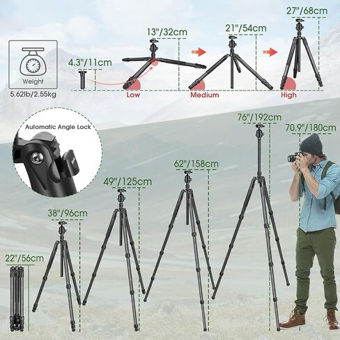 Manbily Camera Tripod, Carbon Fiber Tripod with 44mm Low Profile Ball Head, Heavy Duty Stable Camera Stand Detachable Monopod, 36mm Max Leg Tube, Max Load 44lbs/20kg (MC-364) in Kuwait