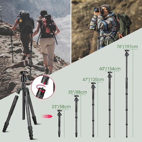 Manbily Camera Tripod, Carbon Fiber Tripod with 44mm Low Profile Ball Head, Heavy Duty Stable Camera Stand Detachable Monopod, 36mm Max Leg Tube, Max Load 44lbs/20kg (MC-364) in Kuwait