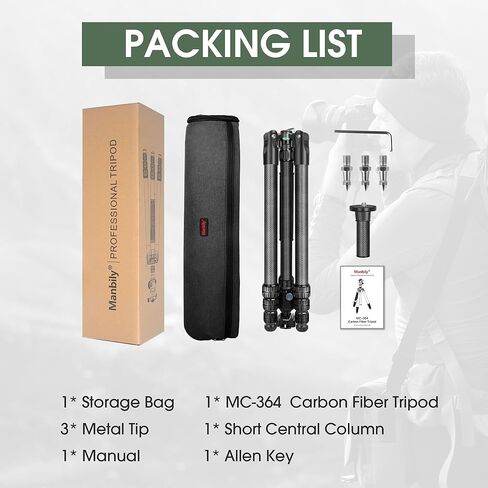 Manbily Camera Tripod, Carbon Fiber Tripod with 44mm Low Profile Ball Head, Heavy Duty Stable Camera Stand Detachable Monopod, 36mm Max Leg Tube, Max Load 44lbs/20kg (MC-364) in Kuwait