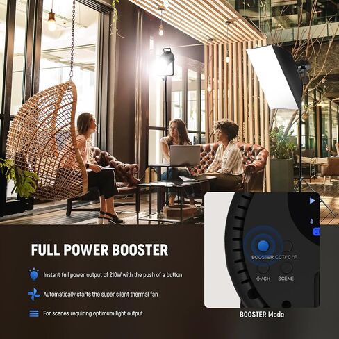 NEEWER CB200B 210W COB LED Video Light with 2.4G/APP Control, 2700K-6500K Bi Color Continuous Output Lighting with Bowens Mount, 90000lux/1m, CRI/TLCI97+, 12 Effects, Diffuser in Saudi Arabia