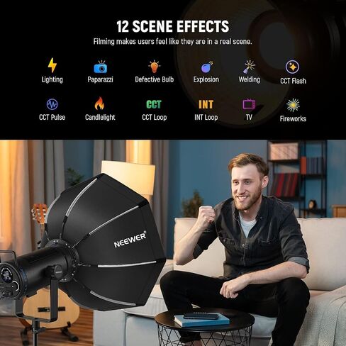 NEEWER CB200B 210W COB LED Video Light with 2.4G/APP Control, 2700K-6500K Bi Color Continuous Output Lighting with Bowens Mount, 90000lux/1m, CRI/TLCI97+, 12 Effects, Diffuser in Saudi Arabia