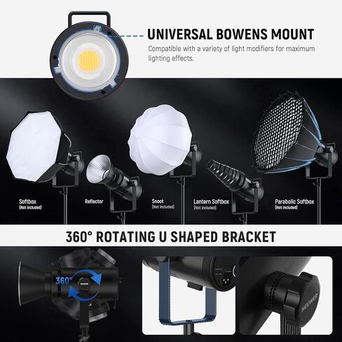 NEEWER CB200B 210W COB LED Video Light with 2.4G/APP Control, 2700K-6500K Bi Color Continuous Output Lighting with Bowens Mount, 90000lux/1m, CRI/TLCI97+, 12 Effects, Diffuser in Saudi Arabia