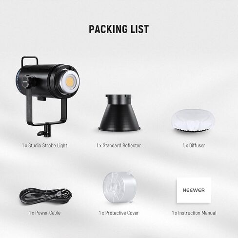 NEEWER CB200B 210W COB LED Video Light with 2.4G/APP Control, 2700K-6500K Bi Color Continuous Output Lighting with Bowens Mount, 90000lux/1m, CRI/TLCI97+, 12 Effects, Diffuser in Saudi Arabia