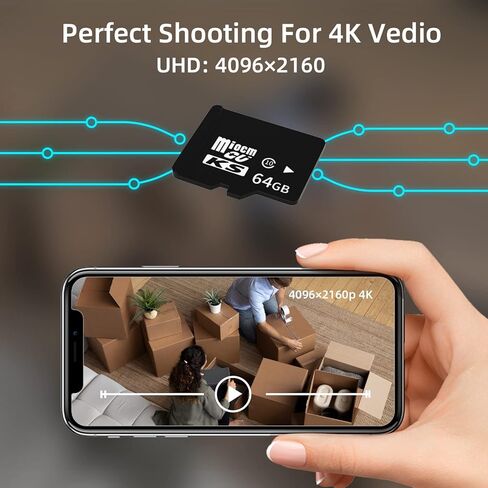 بطاقة ذاكرة Rraycom بطاقة ذاكرة فلاش عالية السرعة تصل إلى 120 ميجابايت/ثانية، بطاقة TF سعة 64 جيجابايت متوافقة مع كاميرا الأمان، والمحول، وإطار الصور الرقمي، والساعة، وتسجيل الصورة بدقة FHD و4K UHD in Kuwait