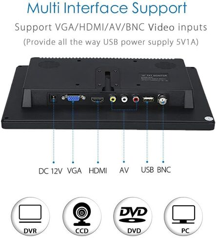 شاشة أمان محمولة 10.1 بوصة 1024 × 600 HDMI شاشة تلفزيون صغيرة مع مكبرات صوت مزدوجة مدمجة HDMI VGA BNC مدخل USB لأجهزة الكمبيوتر الشخصية ومراقبة الدوائر التلفزيونية المغلقة in Saudi Arabia