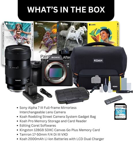 Sony Alpha a7 III 24.2MP Full Frame Mirrorless Digital Camera with 4K Video & Fast Autofocus Bundle with 17-50mm F/4 Di III VXD, Editing Software, 128GB SD Card, and Accessories (7 Items) in Saudi Arabia