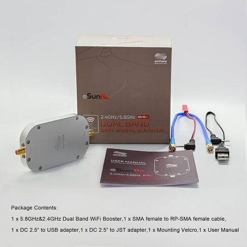 معزز إشارة واي فاي eSunRC RC، 5.8 جيجا هرتز و2.4 جيجا هرتز ثنائي النطاق 2000 ميجاوات 33 ديسيبل متر، معزز مكرر للإشارة اللاسلكية لـ DJI RC Drones Yuneec UAV in Kuwait