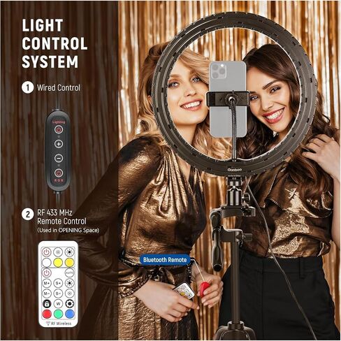 12" RGB Ring Light with Tripod Stand & 2 Phone Holders, Dimmable Selfie Ring Light with Remote Control, 3 Color & 26 RGB Modes Selfie Remote for Makeup/Live Streaming/YouTube/TikTok, RGB12-H in Saudi Arabia