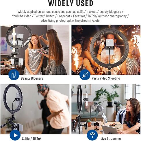 12" RGB Ring Light with Tripod Stand & 2 Phone Holders, Dimmable Selfie Ring Light with Remote Control, 3 Color & 26 RGB Modes Selfie Remote for Makeup/Live Streaming/YouTube/TikTok, RGB12-H in Saudi Arabia