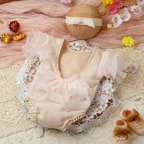 Newborn Girl Photo Outfits Newborn Photography Props Headress Romper Newborn Picture Props Photoshoot Costume in Saudi Arabia