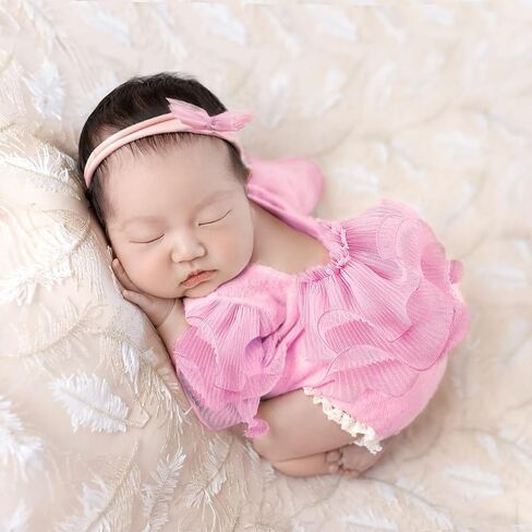 Newborn Girl Photo Outfits Newborn Photography Props Headress Romper Newborn Picture Props Photoshoot Costume in Saudi Arabia