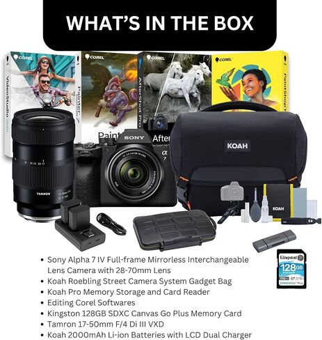 كاميرا Sony Alpha 7 IV ذات الإطار الكامل وعدسة قابلة للتبديل بدون مرآة مع مجموعة عدسات 28-70 مم مع 17-50 مم F/4 Di III VXD، وبرامج تحرير، وبطاقة SD سعة 128 جيجابايت، وملحقات (7 عناصر) in Saudi Arabia