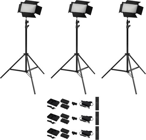 مجموعة إضاءة التصوير الفوتوغرافي الاحترافية Colorview Lux Studio Light مع 3 درجات ألوان و4 أبواب حظيرة معدنية 4160 لومن LED مع مصدر طاقة تيار متردد عن بعد 6'6 بوصة حامل إضاءة مع حزمة بطارية in Kuwait