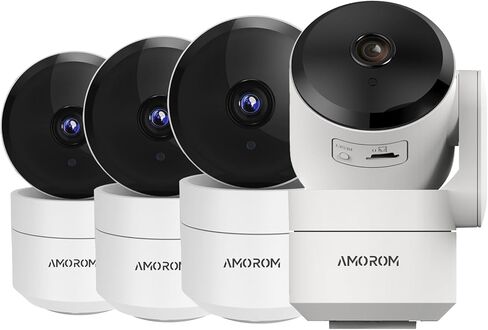 كاميرا أمان WIFI للمنزل، 4 حزم كاميرا داخلية مع شاشة نهارية/ليلية 360 درجة مع تطبيق الهاتف، صوت ثنائي الاتجاه، مسار الحركة، بطاقة SD/تخزين سحابي، مساعد Google/Alexa مدعوم (مستعمل) in Kuwait