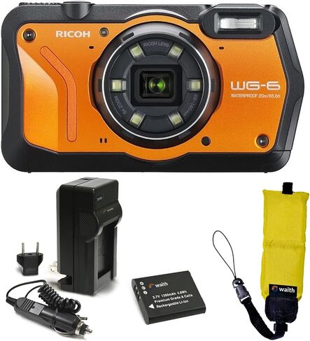 RICOH WG-6 Versatile 20MP Digital Camera with Durable Design | 4K Video Recording | High Resolution Camera with Waith Rechargeable Power Battery + Charger Combo, Waith Camera Strap Bundle Set in Saudi Arabia