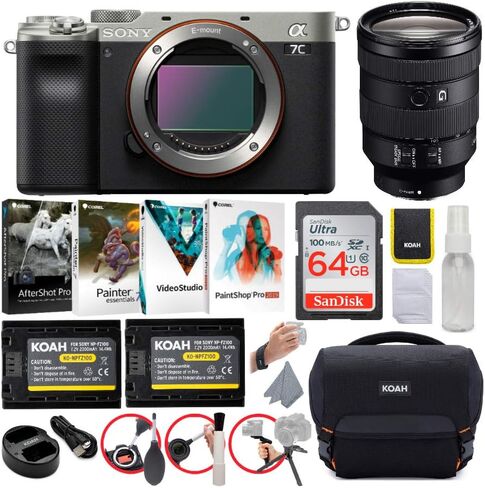 مجموعة كاميرا Sony Alpha a7C كاملة الإطار بدون مرآة (فضية) مع عدسة E-Mount وبطارية وشاحن، وحقيبة أدوات مع مجموعة ملحقات وتنظيف، ومجموعة برامج، وبطاقة ذاكرة (6 عناصر) in Saudi Arabia