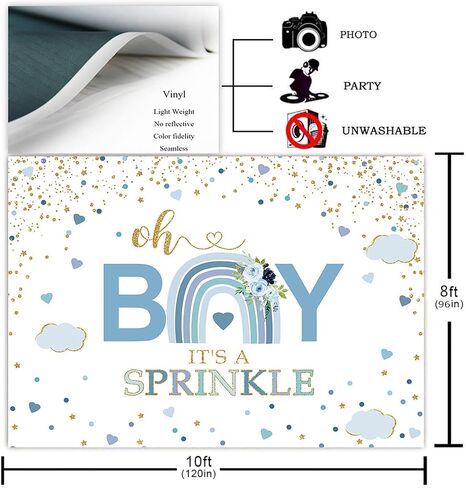 Avezano Blue Rainbow Baby Shower Backdrop for Boy Rainbow Baby Sprinkle Decorations Photography Background Pastel Rainbow Blue and Gold Confetti Oh Boy Party Photoshoot Decor (7x5ft) in Saudi Arabia