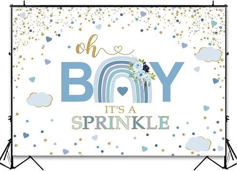 Avezano Blue Rainbow Baby Shower Backdrop for Boy Rainbow Baby Sprinkle Decorations Photography Background Pastel Rainbow Blue and Gold Confetti Oh Boy Party Photoshoot Decor (7x5ft) in Saudi Arabia