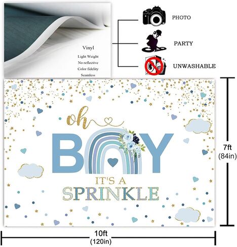 Avezano Blue Rainbow Baby Shower Backdrop for Boy Rainbow Baby Sprinkle Decorations Photography Background Pastel Rainbow Blue and Gold Confetti Oh Boy Party Photoshoot Decor (7x5ft) in Saudi Arabia