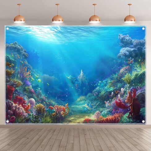 7x5ft Fabric Under The Sea Photography Backdrop Little Mermaid Underwater Background Ocean Princess Birthday Baby Shower Party Photo Tapestry Props in Saudi Arabia