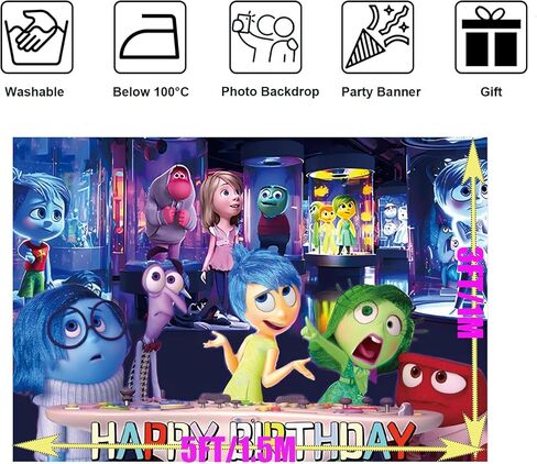 Inside Colorful Backdrop Birthday Party Decorations Banner 5x3ft Inside Out 2 Theme Banner for Party Cake Table Decorations Halloween Banner in Saudi Arabia