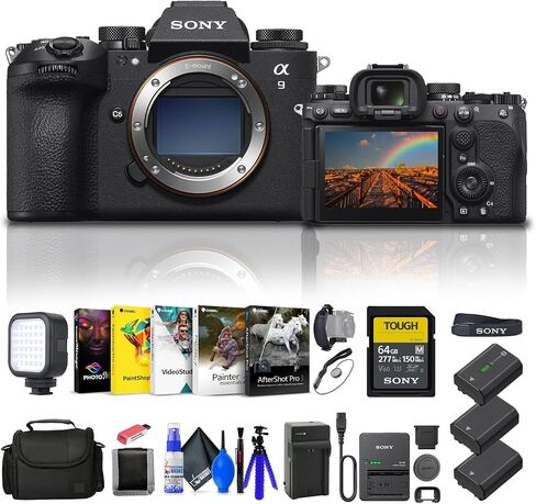 Sony Alpha a9 III Mirrorless Camera - 24.6MP Full Frame Global Shutter (ILCE-9M3) + 64GB Card + Bag + 2 x NP-FZ100 Compatible Battery + External Charger + Card Reader + LED Light + More (Renewed) in Saudi Arabia