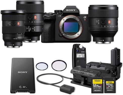 هيكل كاميرا Sony Alpha a7R V كامل الإطار بدون مرآة قابلة للتبديل - 61 ميجابكسل - نظام التركيز التلقائي وحزمة تسجيل فيديو 4K مع FE 24-70 مم، FE 135 مم، FE 85 مم، وملحقات (13 قطعة) in Saudi Arabia