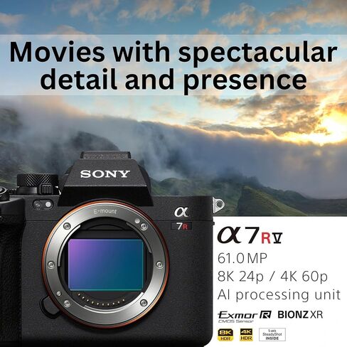 هيكل كاميرا Sony Alpha a7R V كامل الإطار بدون مرآة قابلة للتبديل - 61 ميجابكسل - نظام التركيز التلقائي وحزمة تسجيل فيديو 4K مع FE 24-70 مم، FE 135 مم، FE 85 مم، وملحقات (13 قطعة) in Saudi Arabia