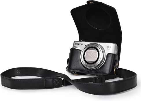 kinokoo Camera Case for Canon PowerShot SX720 HS SX730 and SX740 HS - PU Leather PowerShot SX720/SX730/SX740 HS Protective Case with Shoulder Strap - Black in Saudi Arabia