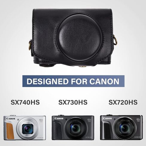 kinokoo Camera Case for Canon PowerShot SX720 HS SX730 and SX740 HS - PU Leather PowerShot SX720/SX730/SX740 HS Protective Case with Shoulder Strap - Black in Saudi Arabia