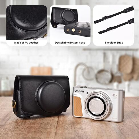 kinokoo Camera Case for Canon PowerShot SX720 HS SX730 and SX740 HS - PU Leather PowerShot SX720/SX730/SX740 HS Protective Case with Shoulder Strap - Black in Saudi Arabia