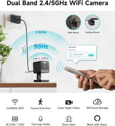 1080P 2.4g/5g Indoor Camera, Plug-in Cameras for Home Security w/Night Vision, Baby/Elder/Home Cameras Indoor with Phone App, Motion Detection, 2-Way Talk, WiFi Camera Compatible w/Alexa in Saudi Arabia