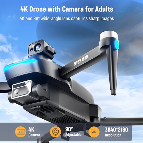 Drones with Camera for Adults 4K Under 249g, S162 Max GPS Brushless Motor Drone, 5G WIFI Transmission, 60 Mins Flight, 3 Batteries, Auto Return, 4K Drones for Adults and Beginners in Kuwait