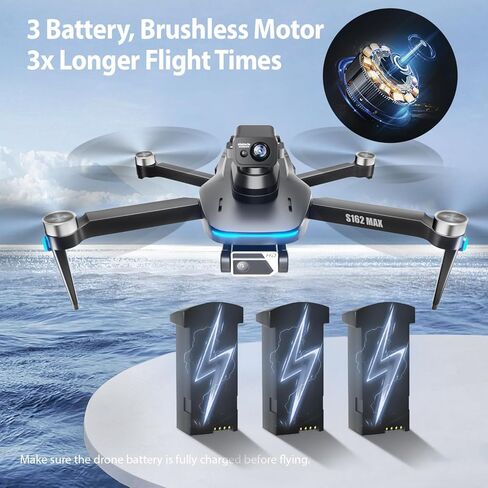 Drones with Camera for Adults 4K Under 249g, S162 Max GPS Brushless Motor Drone, 5G WIFI Transmission, 60 Mins Flight, 3 Batteries, Auto Return, 4K Drones for Adults and Beginners in Kuwait
