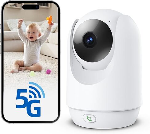 كاميرا أمان داخلية، كاميرات واي فاي 5G 2.4G للمنزل مع دورية، كاميرا للحيوانات الأليفة/الأطفال مع تطبيق الهاتف، مكالمة بنقرة واحدة، عموم/إمالة، صوت ثنائي الاتجاه، اكتشاف الإنسان، تتبع تلقائي، 24/7، تعمل مع Alexa in Kuwait