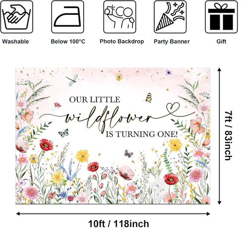 Avezano Wildflower 1st عيد ميلاد خلفية الأزهار لدينا زهرة برية صغيرة هو Truning زينة عيد ميلاد واحد الملونة الزهور البرية صورة خلفية راية الحزب (7x5ft، 83x59 بوصة) in Kuwait