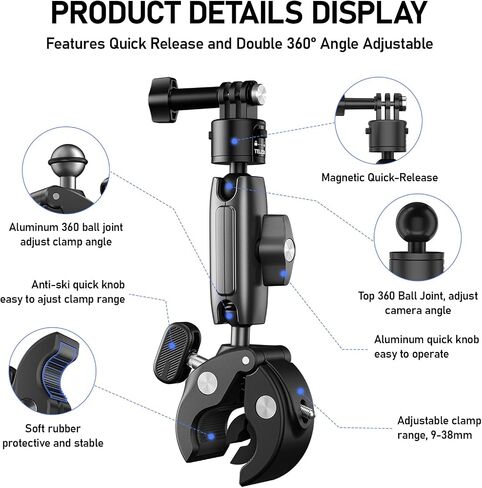 Duall Ball Clamp Mount for Stick Pole Mounting on Bike Bicycle Motorcycle Handlebar Tube Holder Accessories Compatible with GoPro 13 12 11 10 9 8 Insta360 X3 X4 Go3 Ace Pro DJI Action 4 Osmo Pocket 3 in Saudi Arabia