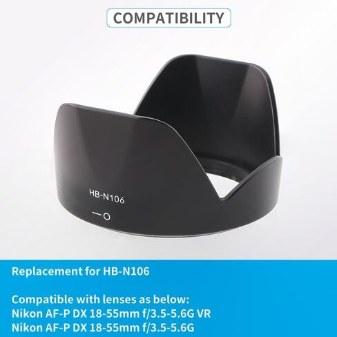 غطاء غطاء عدسة الكاميرا، غطاء رأس مخصص للتركيب على حربة متوافق مع عدسة Nikon AF-P DX 18-55 مم f/3.5-5.6G VR، AF-P DX 18-55 مم f/3.5-5.6G يحل محل HB-N106 in Saudi Arabia