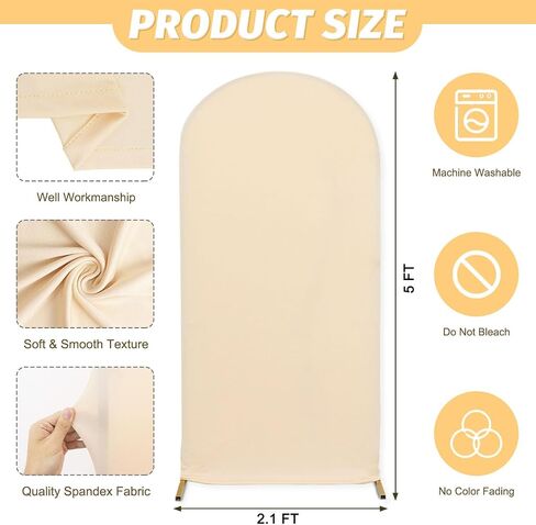 البيج غطاء قوس الزفاف غطاء خلفية قوس 2.6x6ft دنة كيارا قوس حامل يغطي أنيقة جاهزة جولة أعلى قوس خلفية تمتد خلفية يغطي لحفل زفاف Backgound in Saudi Arabia