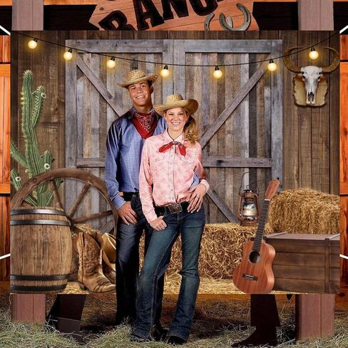 Chloroplastid Western Cowboy Backdrop 7x5ft Western Party Decorations Wild West Saloon Rodeo Barn Photography Background Cowboy Theme Birthday Party Decor Banner Photoshoot Supplies in Saudi Arabia