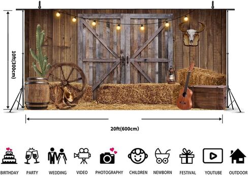 Chloroplastid Western Cowboy Backdrop 7x5ft Western Party Decorations Wild West Saloon Rodeo Barn Photography Background Cowboy Theme Birthday Party Decor Banner Photoshoot Supplies in Saudi Arabia