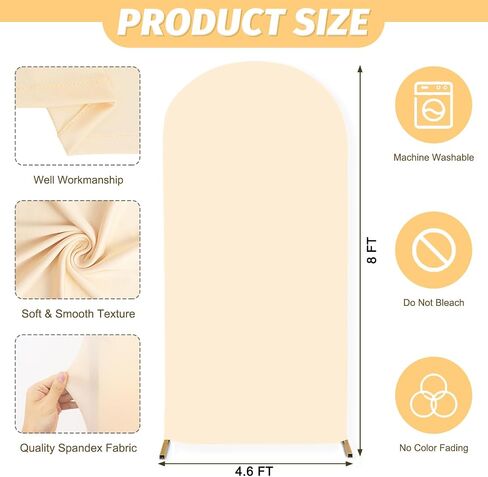 البيج غطاء قوس الزفاف غطاء خلفية قوس 2.6x6ft دنة كيارا قوس حامل يغطي أنيقة جاهزة جولة أعلى قوس خلفية تمتد خلفية يغطي لحفل زفاف Backgound in Saudi Arabia