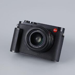 Camera Half Case for Leica Q2, Vintage Metal Genuine Leather Camera Protective Cases Stylish Portable Shockproof (Black)