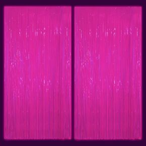 xo, Fetti Party Decorations Black Light Neon Pink Fringe Curtain - Set of 2 | Groovy Rave Bachelorette Party Supplies, Preppy Birthday Decor, Y2k Photo Booth, Baby Shower Backdrop