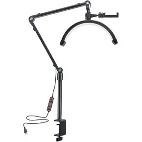 Andoer LED Video Light, 10W Desktop LED Video Light Half-moon Shaped Fill Light Bi-color Light 3200K-5600K with USB Cable C-Clamp Desk Mount for Vlogging Beauty Salon Makeup Live Streaming Bedside