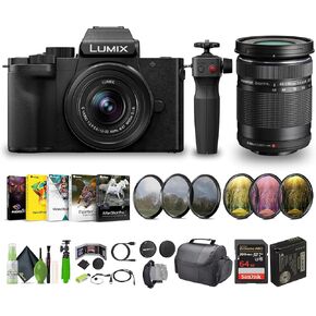 Panasonic Lumix G100D 4K Mirrorless Vlogging Camera, with 12-32mm Lens and Tripod Grip, YouTube Vlogger Kit Bundle with M.Zuiko Digital ED 40-150mm f/4-5.6 R Lens Micro Four Thirds + Vlog Accessories