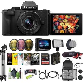 Panasonic Lumix G100D 4K Mirrorless Vlogging Camera with 12-32mm Lens, 20.3MP Micro Four Thirds Vlogger Bundle with Lilliput 7" Monitor + Tripod + Cleaning Kit + RODE Video Microphone + Accessories